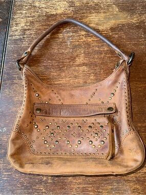 VGUC Frye Melissa studded cognac leather hobo shoulder bag-interior is clean!!